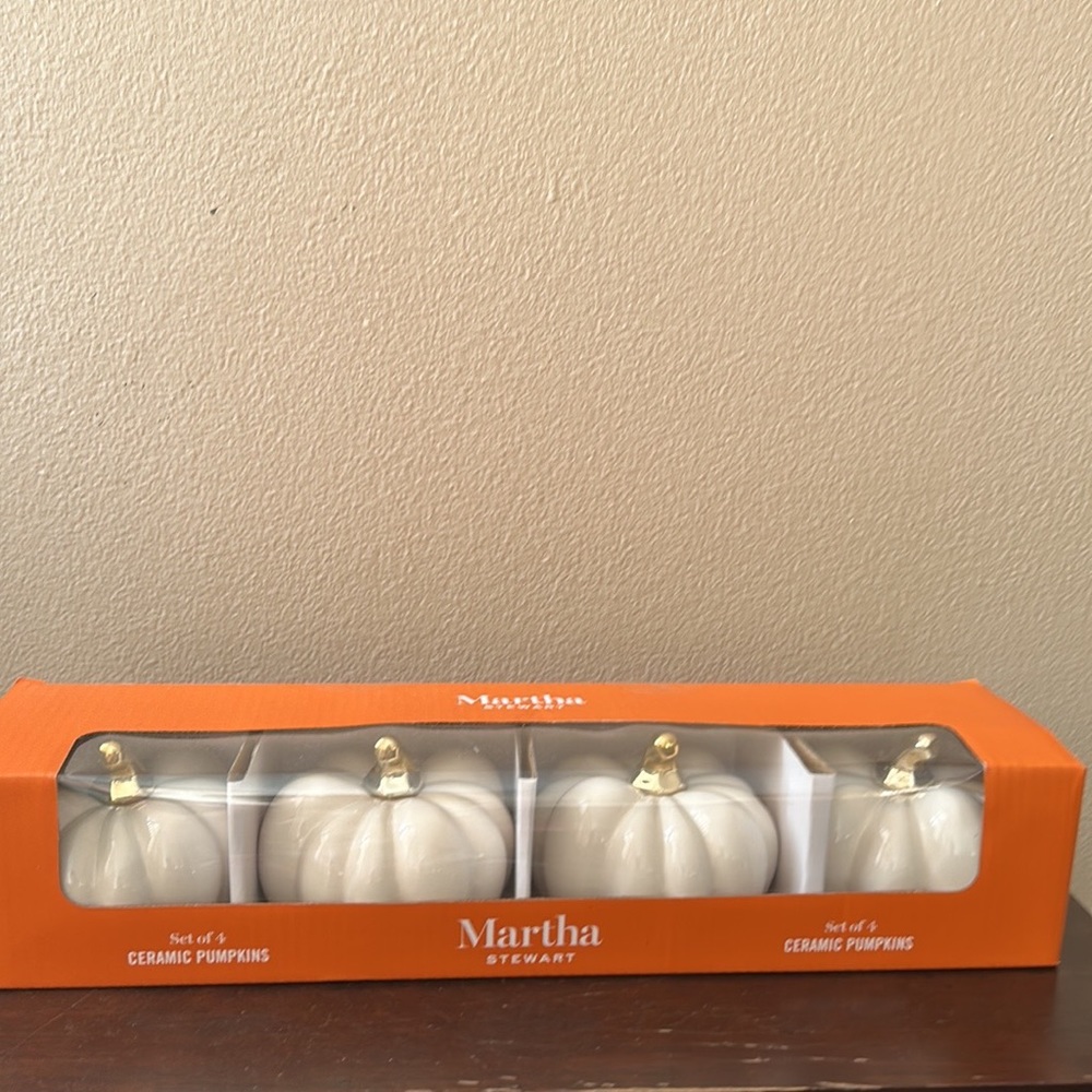Martha Stewart Set Of 4 Ceramic Pumpkins New White Gold Fall Decor
